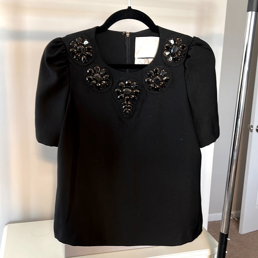 Embellished puff sleeve blouse
